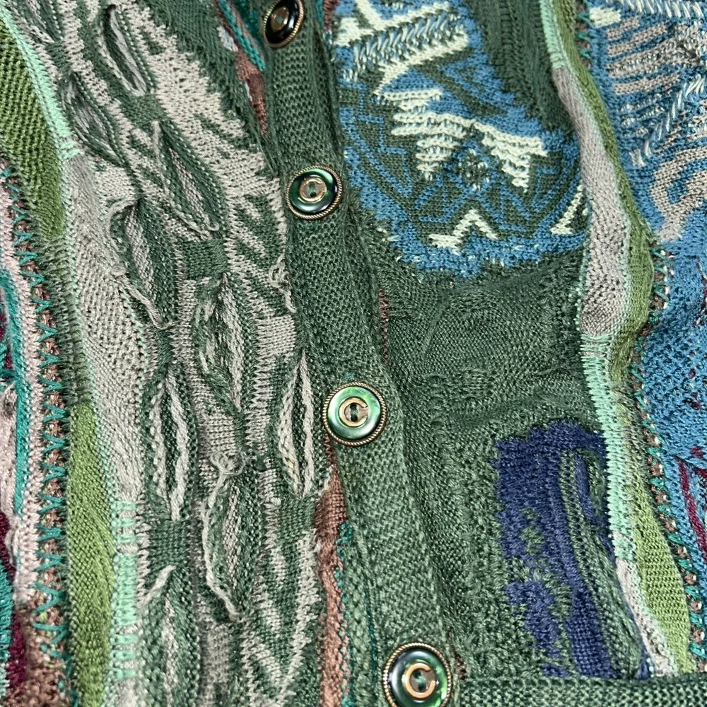 Coogi Grandpa Sweater Cardigan 3D Cable Knit Chunky 90's Multi Colored Women's M - Picture 10 of 15